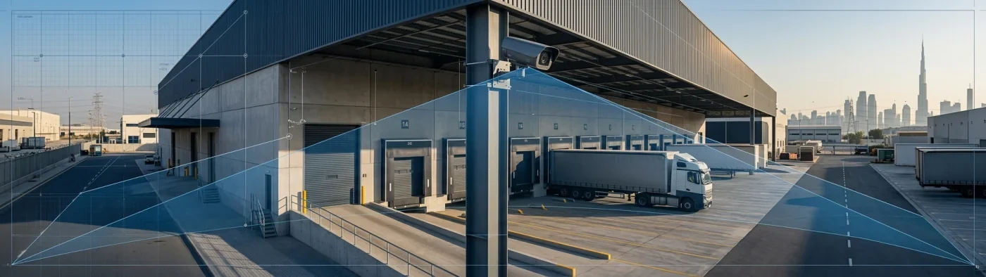 Camera coverage across warehouse loading bays and the surrounding yard