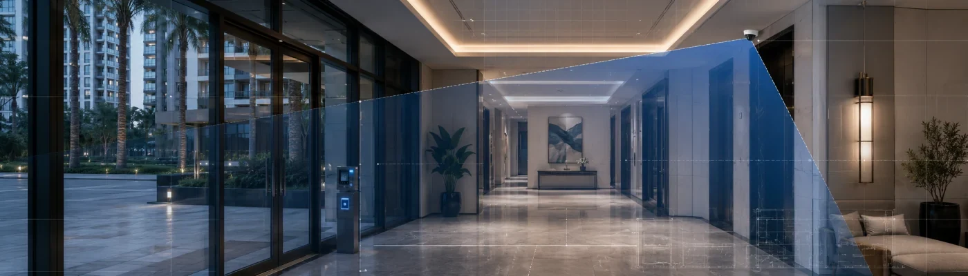 Camera coverage across a residential building entrance
